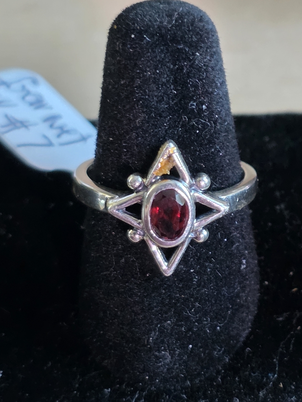 Sterling Silver Red Garnet Starpoint Ring